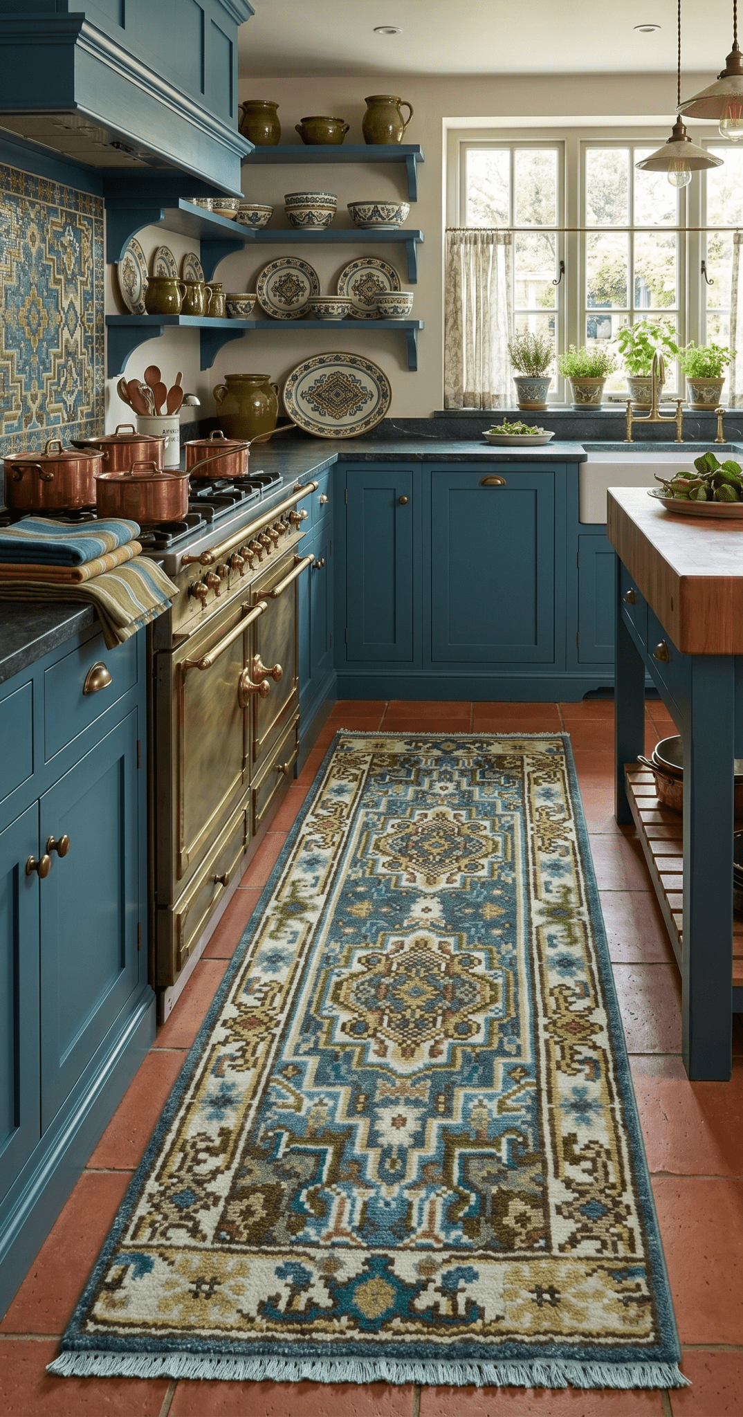 Runner Blue And Brown Traditional Heriz Hand Knotted Made to Order Wool Rug.
