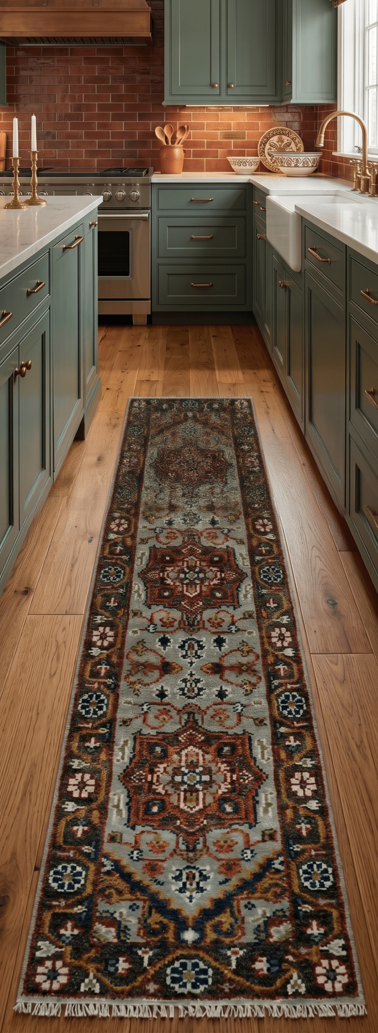 Runner Brown And Gray Heriz Hand Knotted Made to Order Wool Rug.
