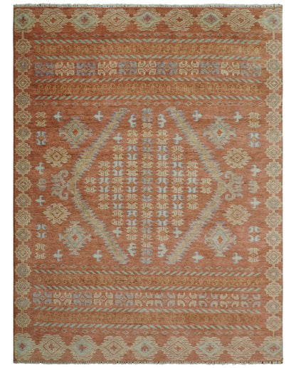 Rust, Beige and Blue Hand knotted Traditional Multi Size Oriental wool Area Rug.