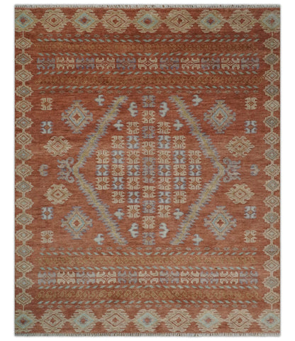 Rust, Beige and Blue Hand knotted Traditional Multi Size Oriental wool Area Rug.