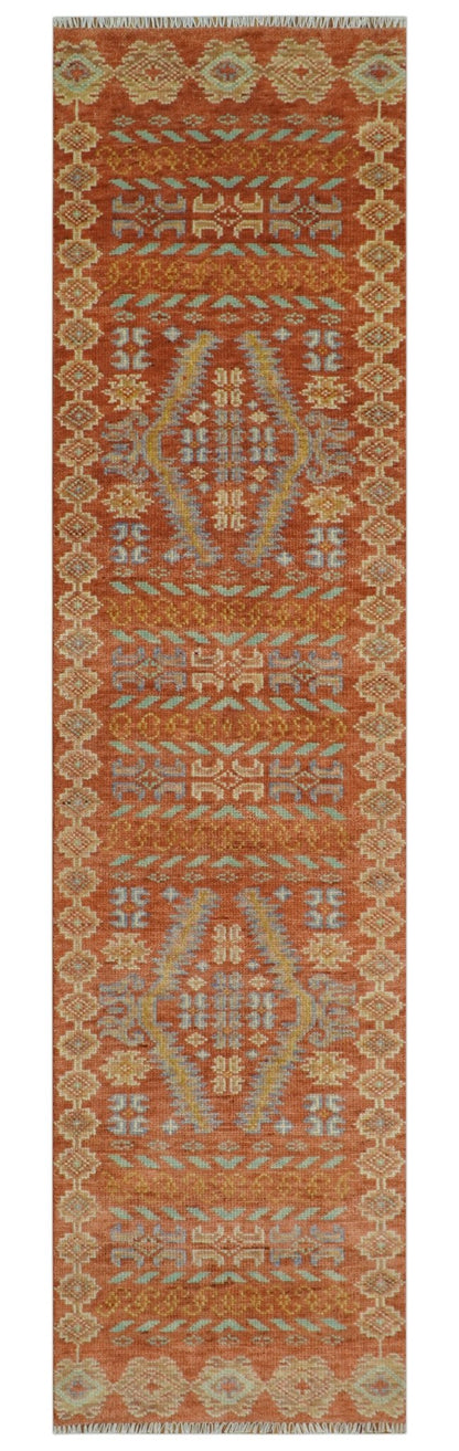 Rust, Beige and Blue Hand knotted Traditional Multi Size Oriental wool Area Rug.