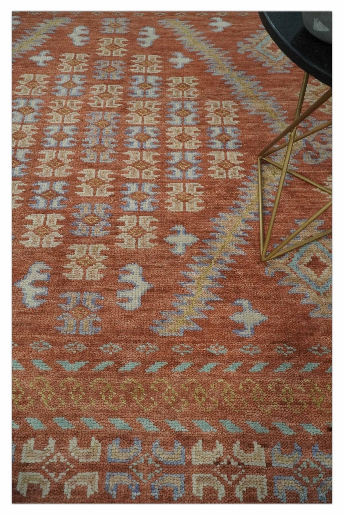 Rust, Beige and Blue Hand knotted Traditional Multi Size Oriental wool Area Rug.