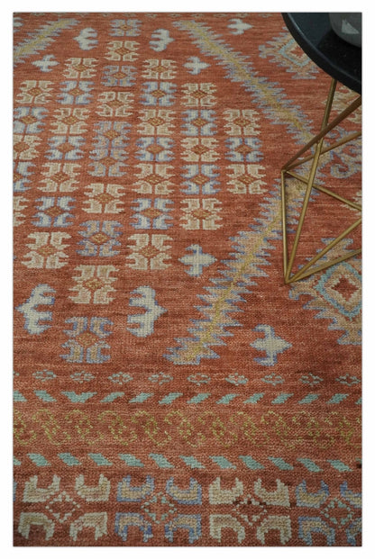 Rust, Beige and Blue Hand knotted Traditional Multi Size Oriental wool Area Rug.