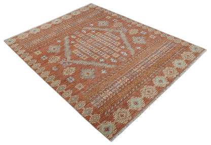 Rust, Beige and Blue Hand knotted Traditional Multi Size Oriental wool Area Rug.