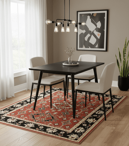 Rust, Black and Beige Traditional Oriental Hand Knotted Custom Made Wool Area Rug.