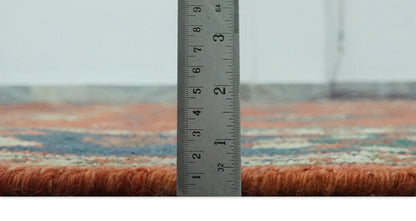 Rust, Blue and Beige Hand Knotted Oriental Oushak Multi Size wool Area Rug.