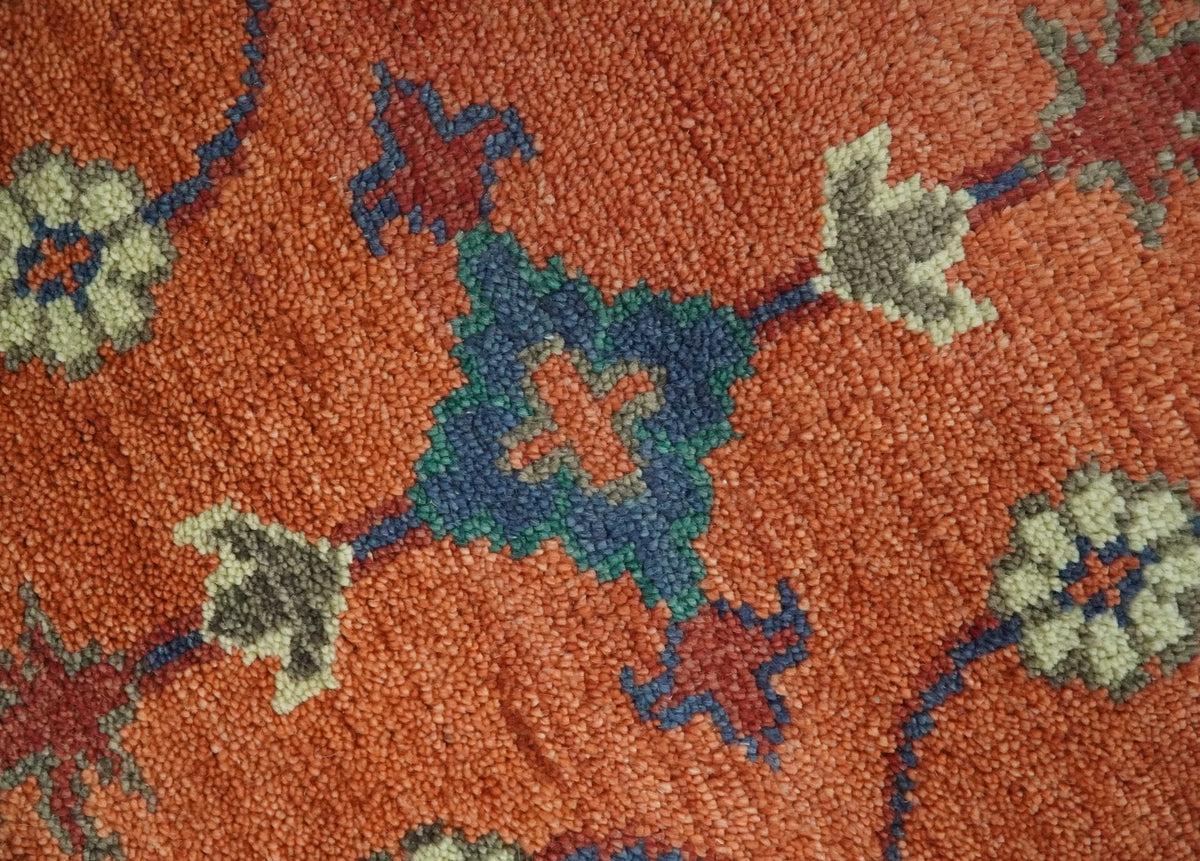 Rust, Blue and Beige Hand Knotted Oriental Oushak Multi Size wool Area Rug.