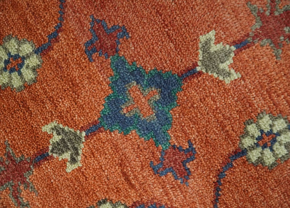 Rust, Blue and Beige Hand Knotted Oriental Oushak Multi Size wool Area Rug.