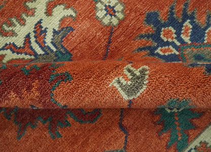 Rust, Blue and Beige Hand Knotted Oriental Oushak Multi Size wool Area Rug.