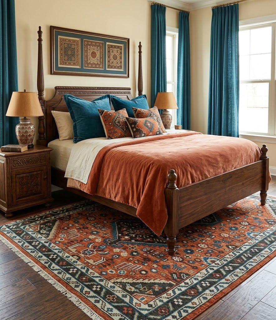 Rust, Ivory and Brown Oriental Traditional Hand knotted Multi Size Area Rug.