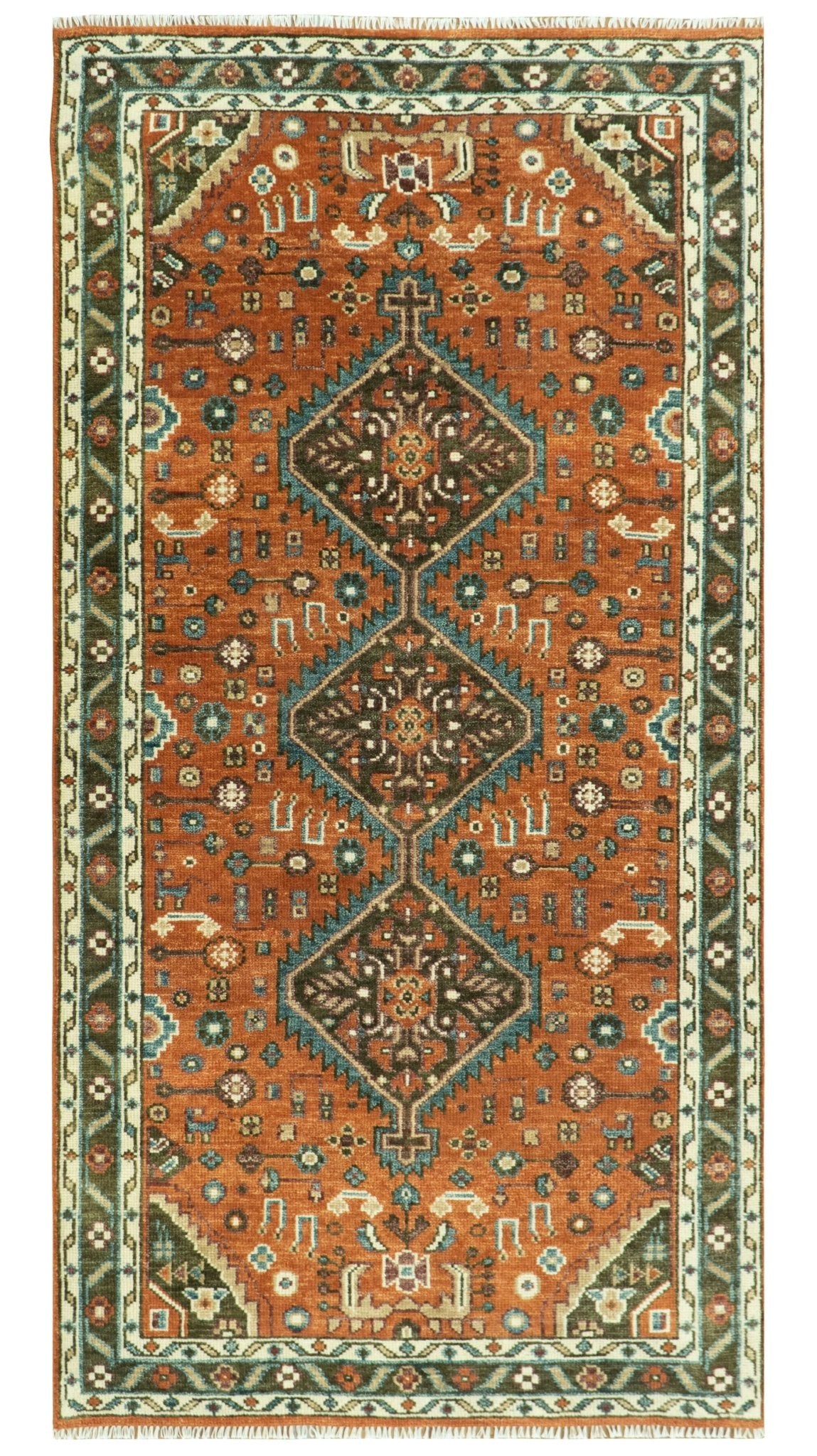 Rust, Ivory and Brown Oriental Traditional Hand knotted Multi Size Area Rug.
