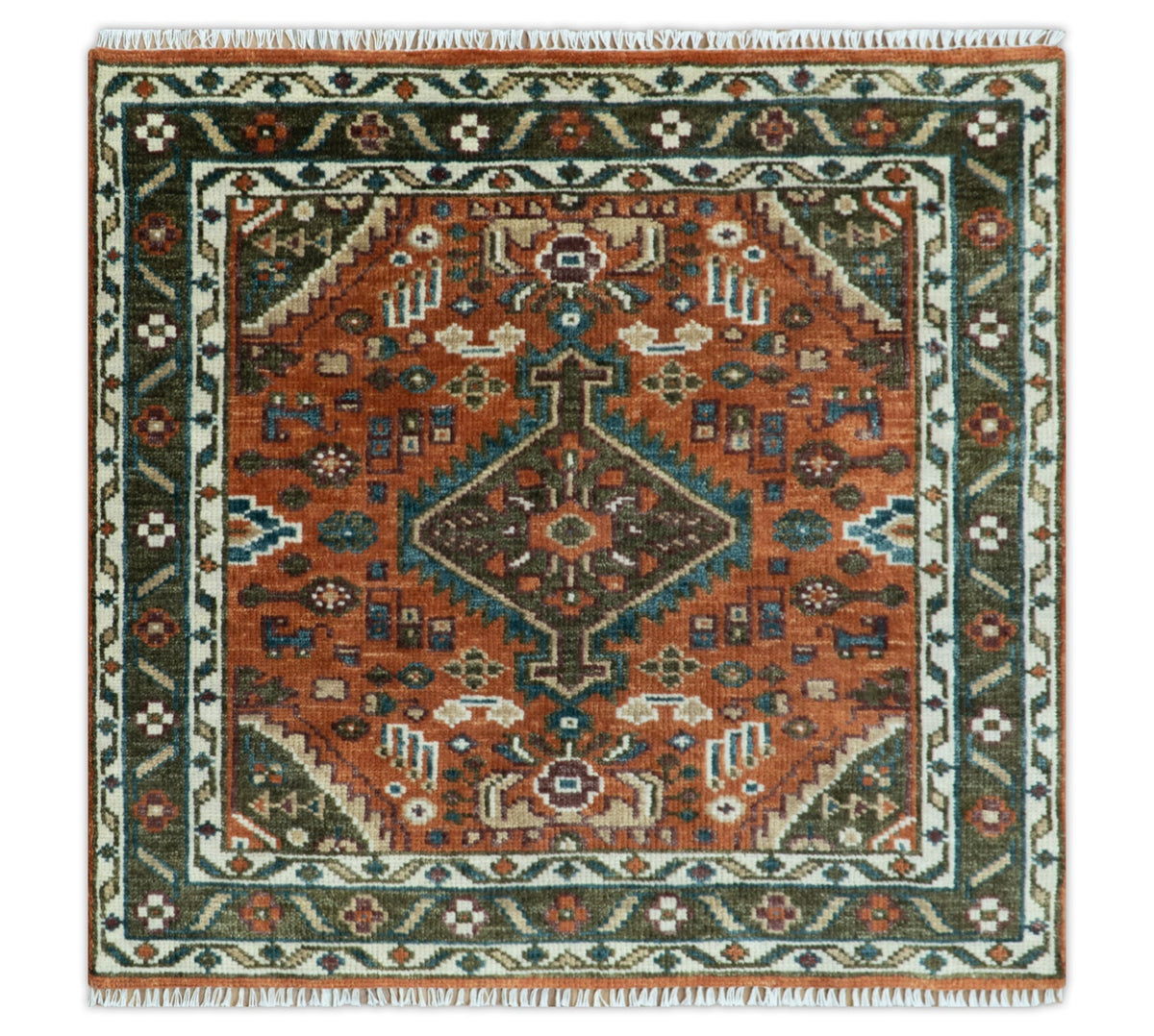 Rust, Ivory and Brown Oriental Traditional Hand knotted Multi Size Area Rug.