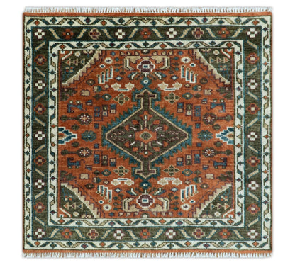 Rust, Ivory and Brown Oriental Traditional Hand knotted Multi Size Area Rug.