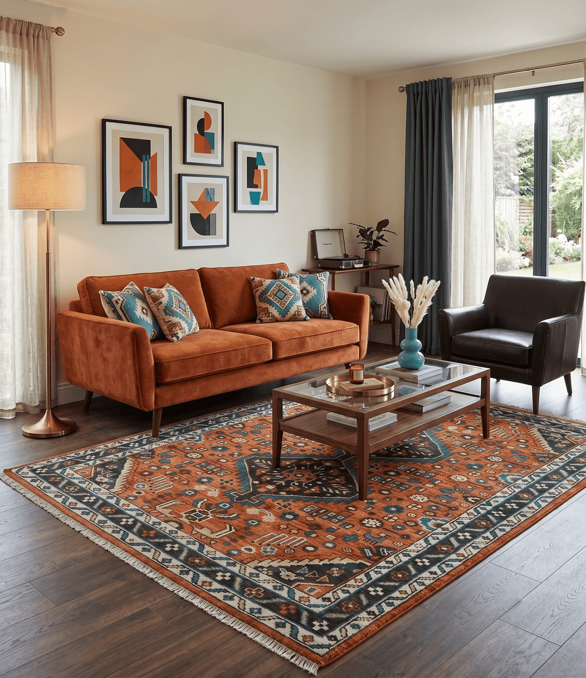 Rust, Ivory and Brown Oriental Traditional Hand knotted Multi Size Area Rug.