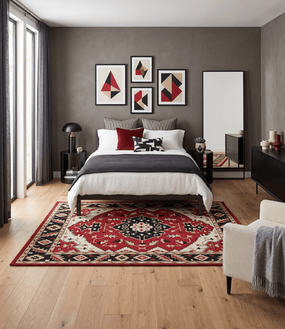 Rust, Ivory, Black and Beige Hand Knotted Traditional Heriz Multi Size wool area Rug.