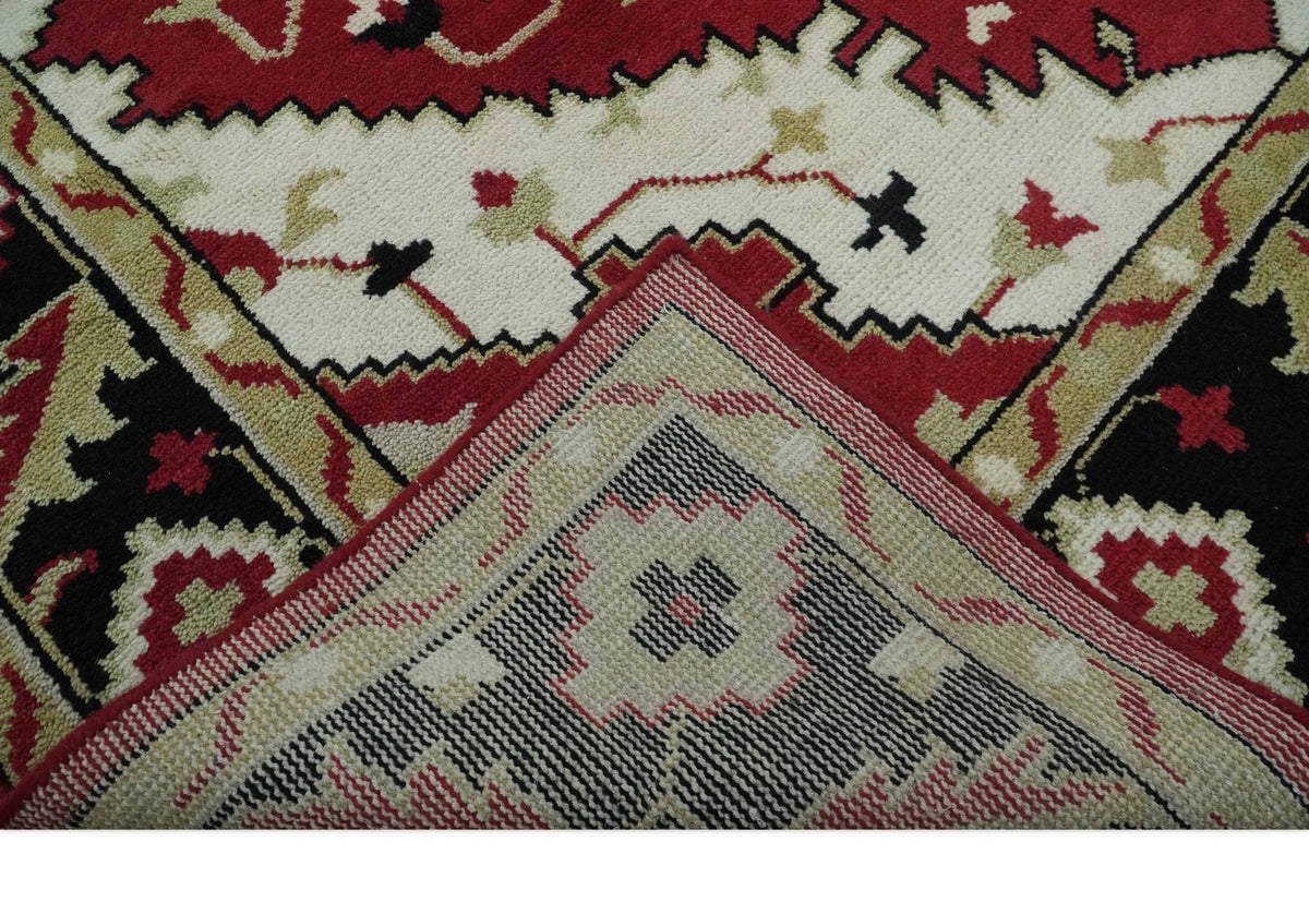 Rust, Ivory, Black and Beige Hand Knotted Traditional Heriz Multi Size wool area Rug.