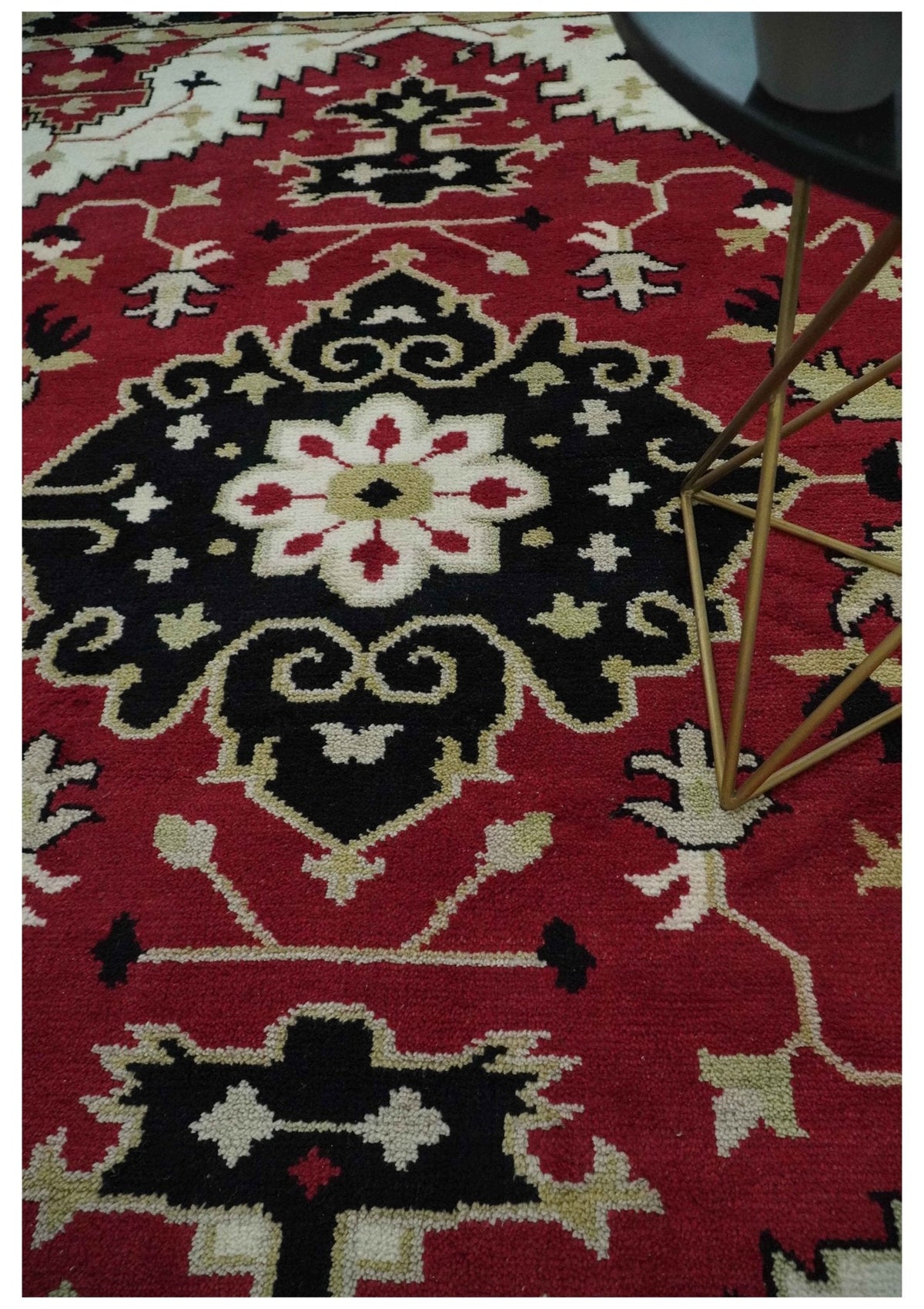 Rust, Ivory, Black and Beige Hand Knotted Traditional Heriz Multi Size wool area Rug.