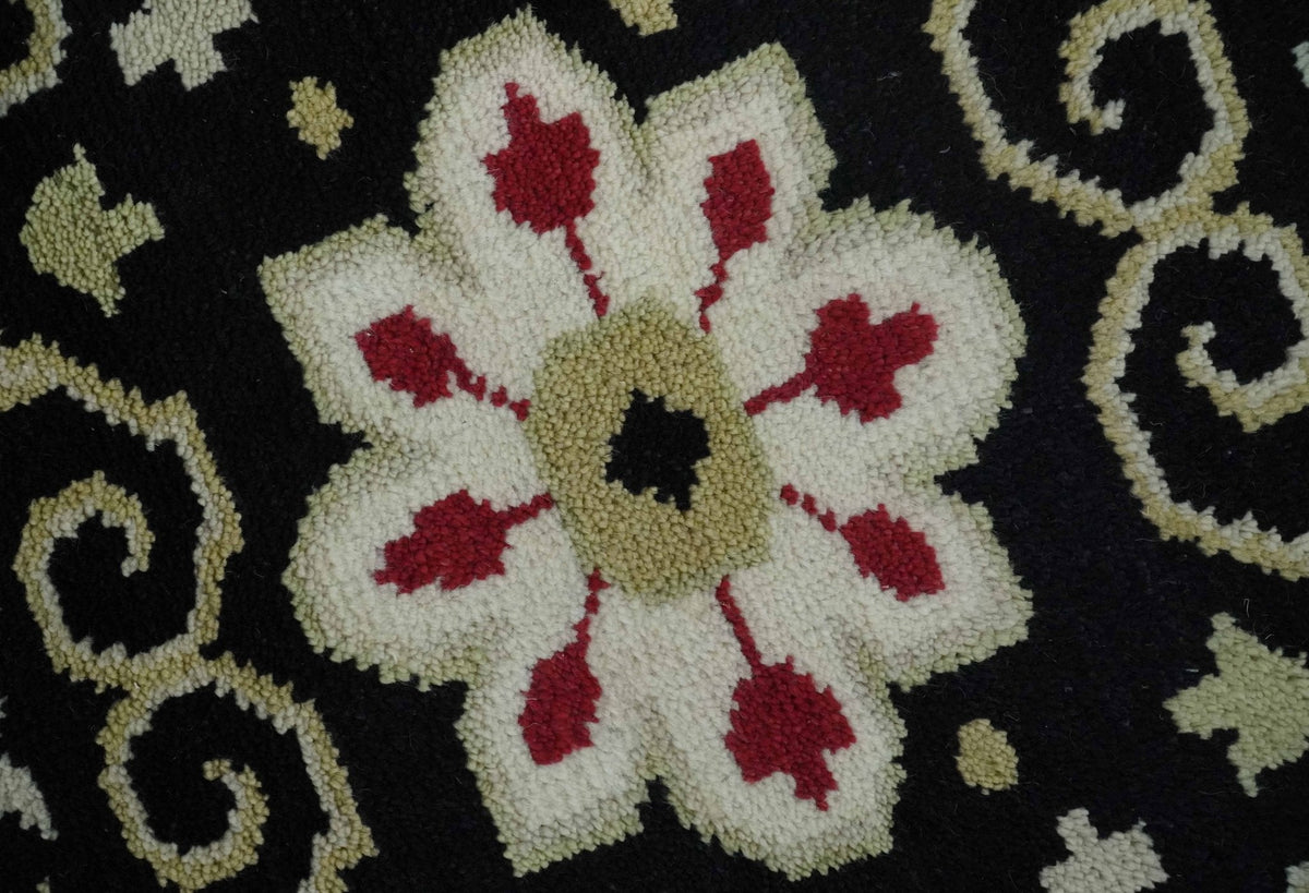 Rust, Ivory, Black and Beige Hand Knotted Traditional Heriz Multi Size wool area Rug.
