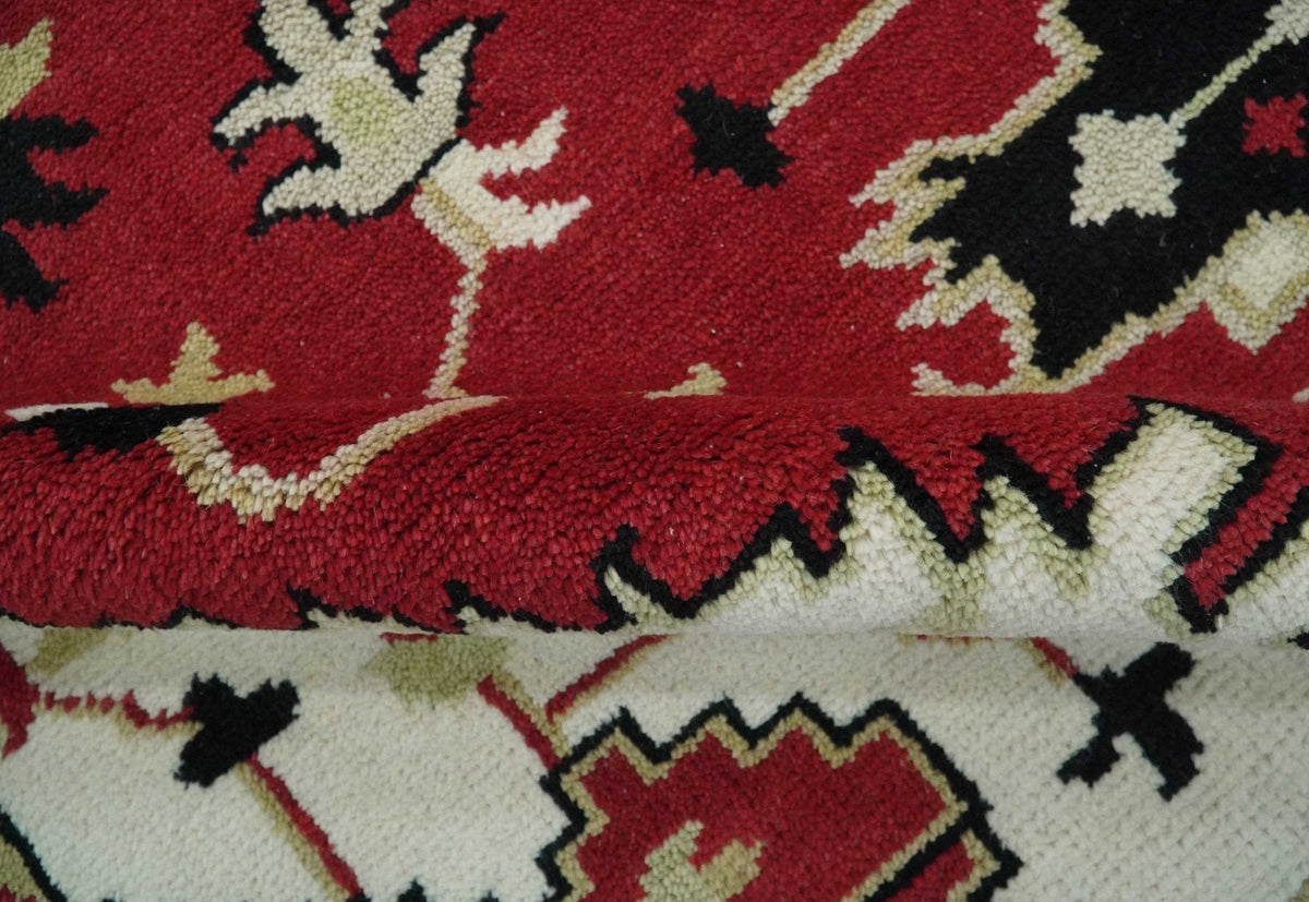 Rust, Ivory, Black and Beige Hand Knotted Traditional Heriz Multi Size wool area Rug.