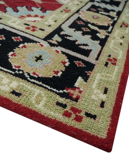 Rust, Olive and Black Hand Knotted Traditional Oriental Custom Made Wool Area Rug.