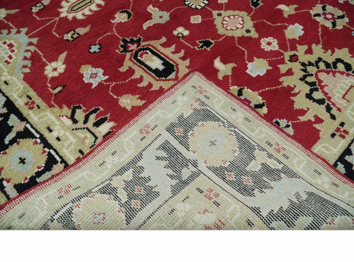 Rust, Olive and Black Hand Knotted Traditional Oriental Custom Made Wool Area Rug.