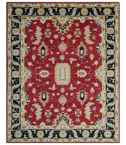 Rust, Olive and Black Hand Knotted Traditional Oriental Custom Made Wool Area Rug.