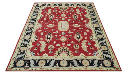 Rust, Olive and Black Hand Knotted Traditional Oriental Custom Made Wool Area Rug.