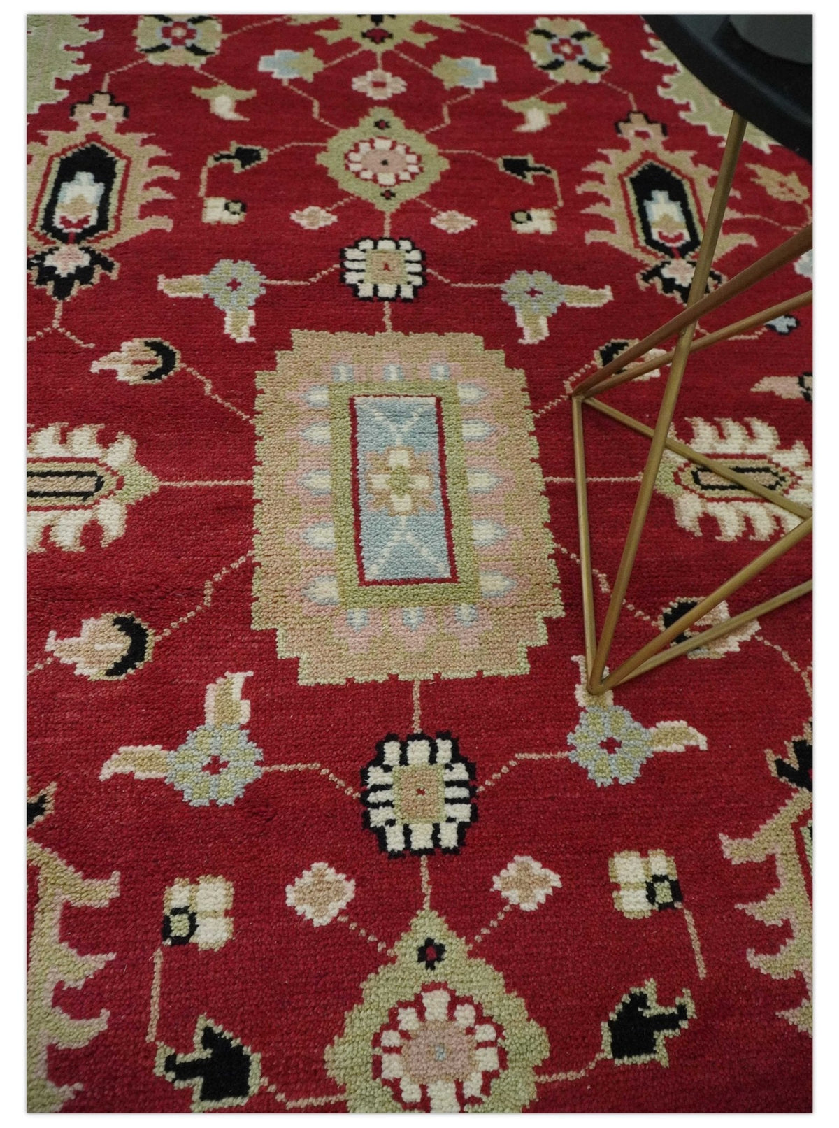 Rust, Olive and Black Hand Knotted Traditional Oriental Custom Made Wool Area Rug.
