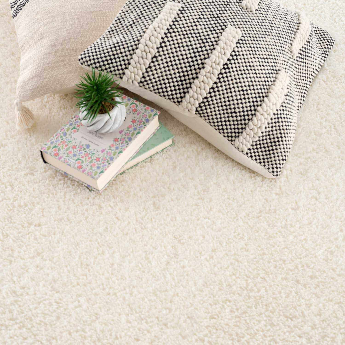 Crevalo Cream Subtle Wavy Abstract Modern Minimalist Polyester Machine Woven Area Rug