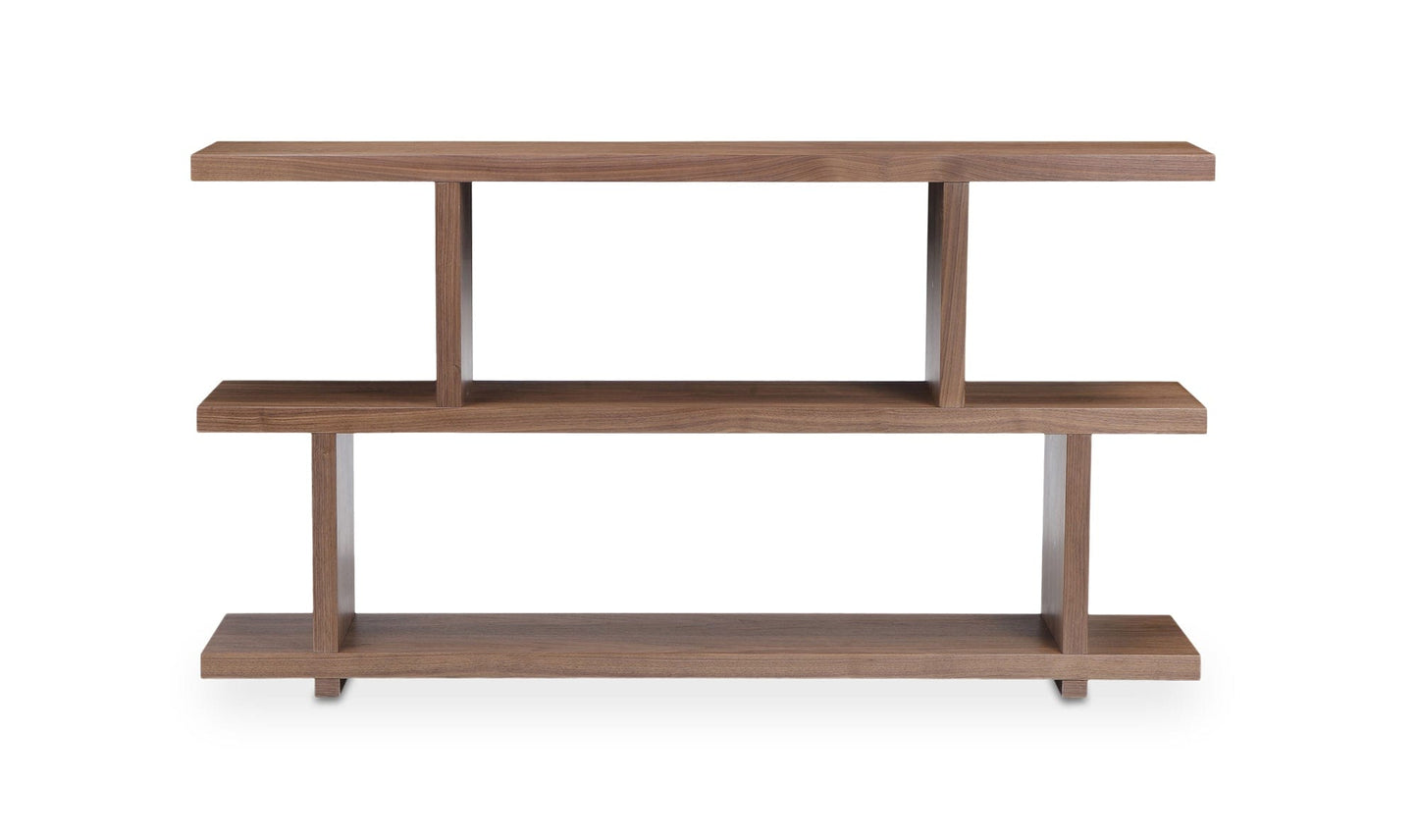 Moe's Home Collection Shelf Miri Small Shelf Brown Organic Bookshelf Slab with Glass Shelves
