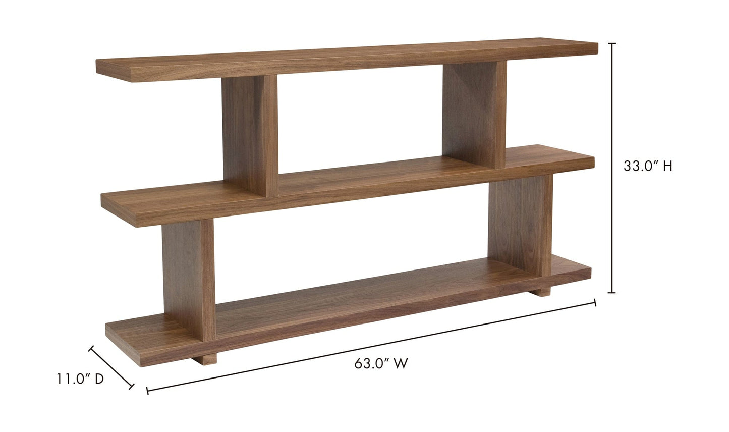 Moe's Home Collection Shelf Miri Small Shelf Brown Organic Bookshelf Slab with Glass Shelves