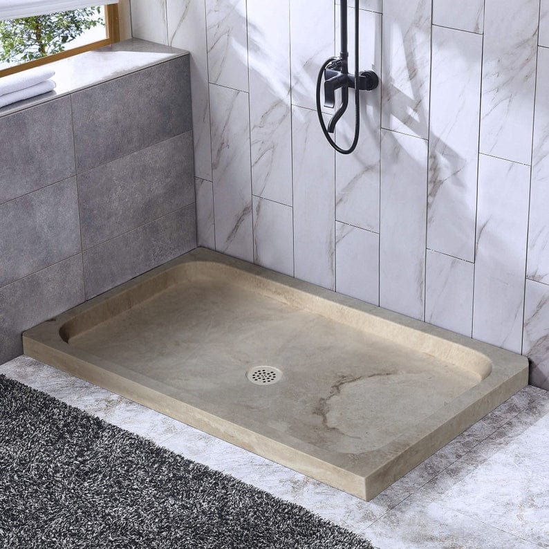 Villohome | Online Flooring Shop Shower Bases 8-14 Weeks / (W)32" (L)48" (H)3" / Honed and Filled Troia Light Travertine Rectangular Shower Base Hand-carved from Solid Block (W)32" (L)48" (H)3" Troia Light Travertine Rectangular Shower Base Hand-carved from Solid Block (W)32" (L)48" (H)3"