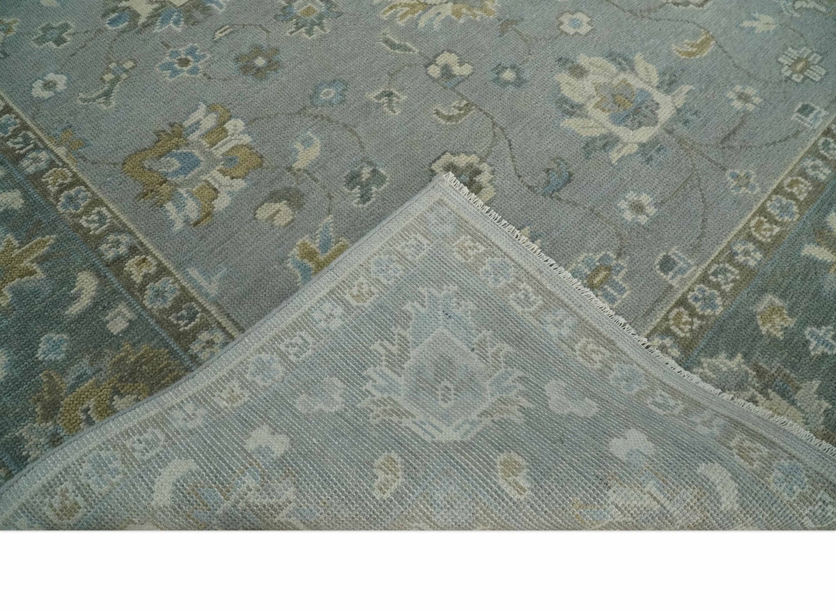 Silver and Brown Antique Traditional Floral Oushak wool area Rug.
