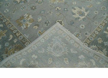 Silver and Brown Antique Traditional Floral Oushak wool area Rug.