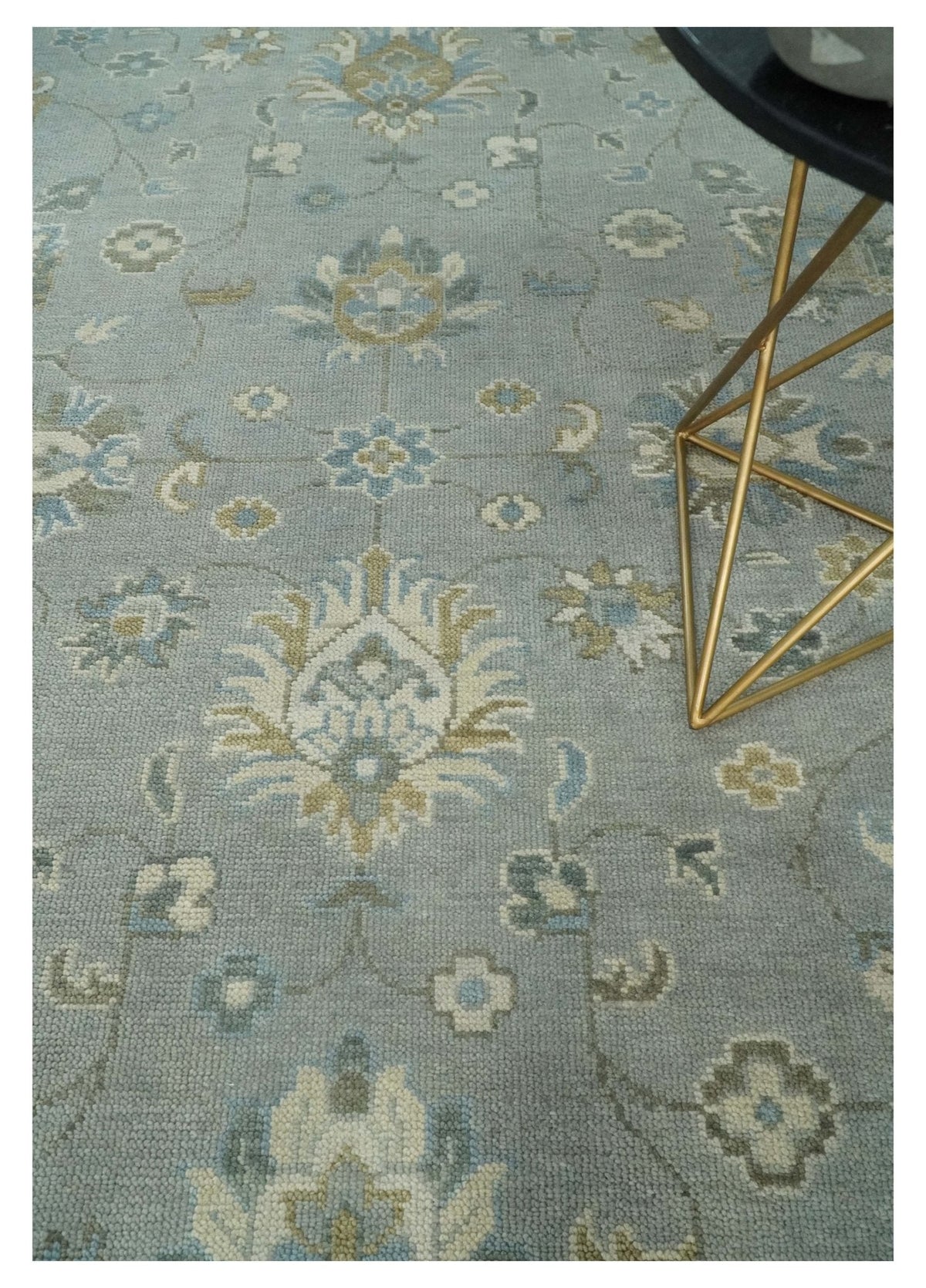 Silver and Brown Antique Traditional Floral Oushak wool area Rug.
