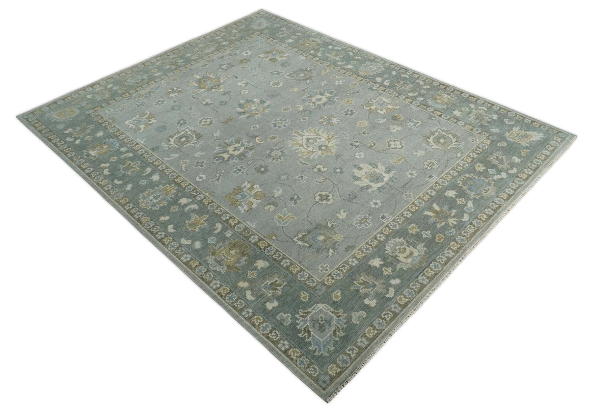 Silver and Brown Antique Traditional Floral Oushak wool area Rug.