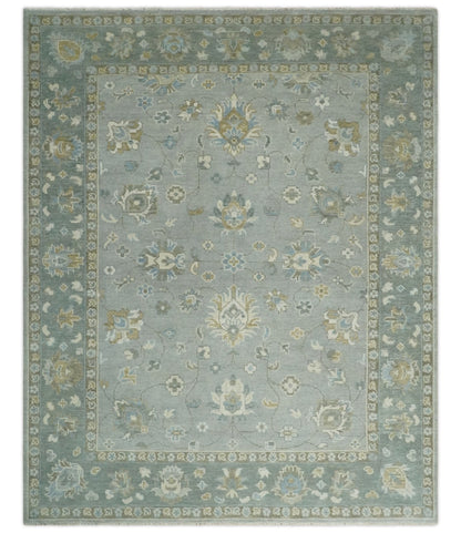 Silver and Brown Antique Traditional Floral Oushak wool area Rug.