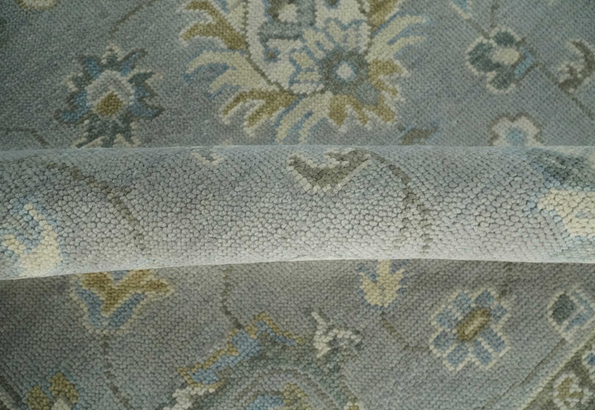 Silver and Brown Antique Traditional Floral Oushak wool area Rug.