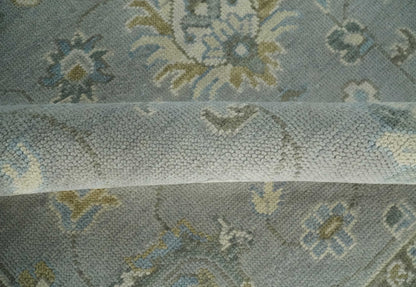 Silver and Brown Antique Traditional Floral Oushak wool area Rug.