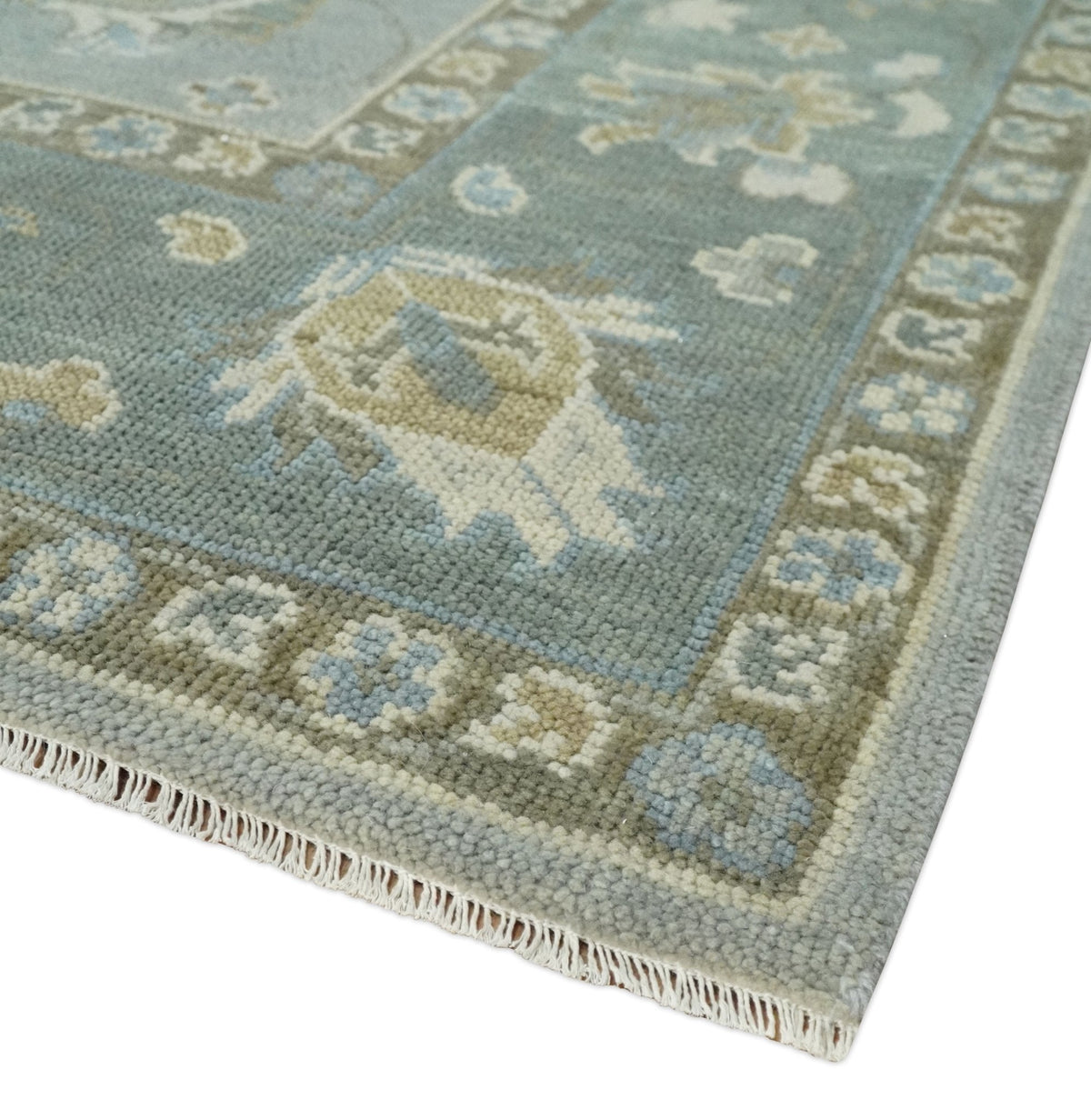 Silver and Brown Antique Traditional Floral Oushak wool area Rug.
