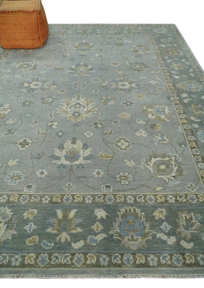 Silver and Brown Antique Traditional Floral Oushak wool area Rug.