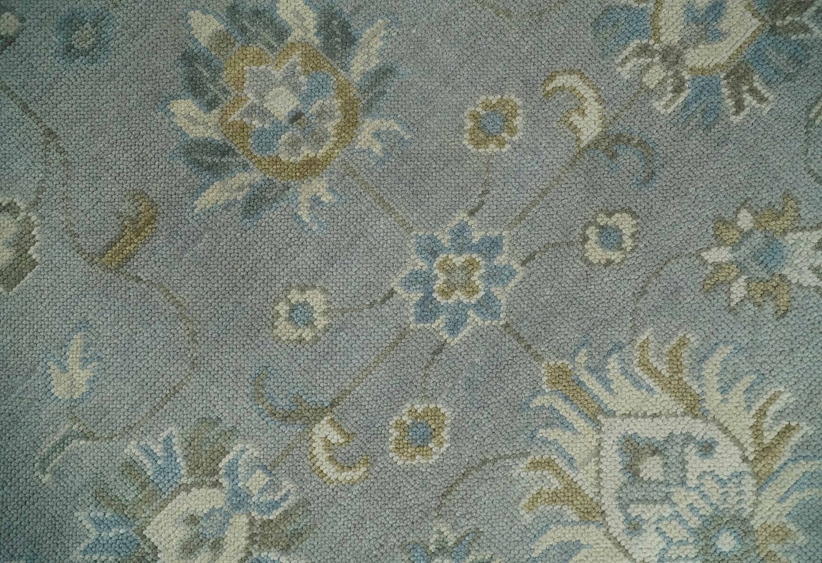 Silver and Brown Antique Traditional Floral Oushak wool area Rug.
