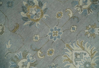 Silver and Brown Antique Traditional Floral Oushak wool area Rug.