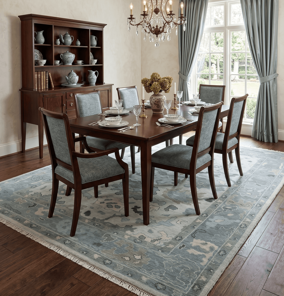 Silver and Gray Hand knotted Traditional Oushak Multi Size wool Area Rug.