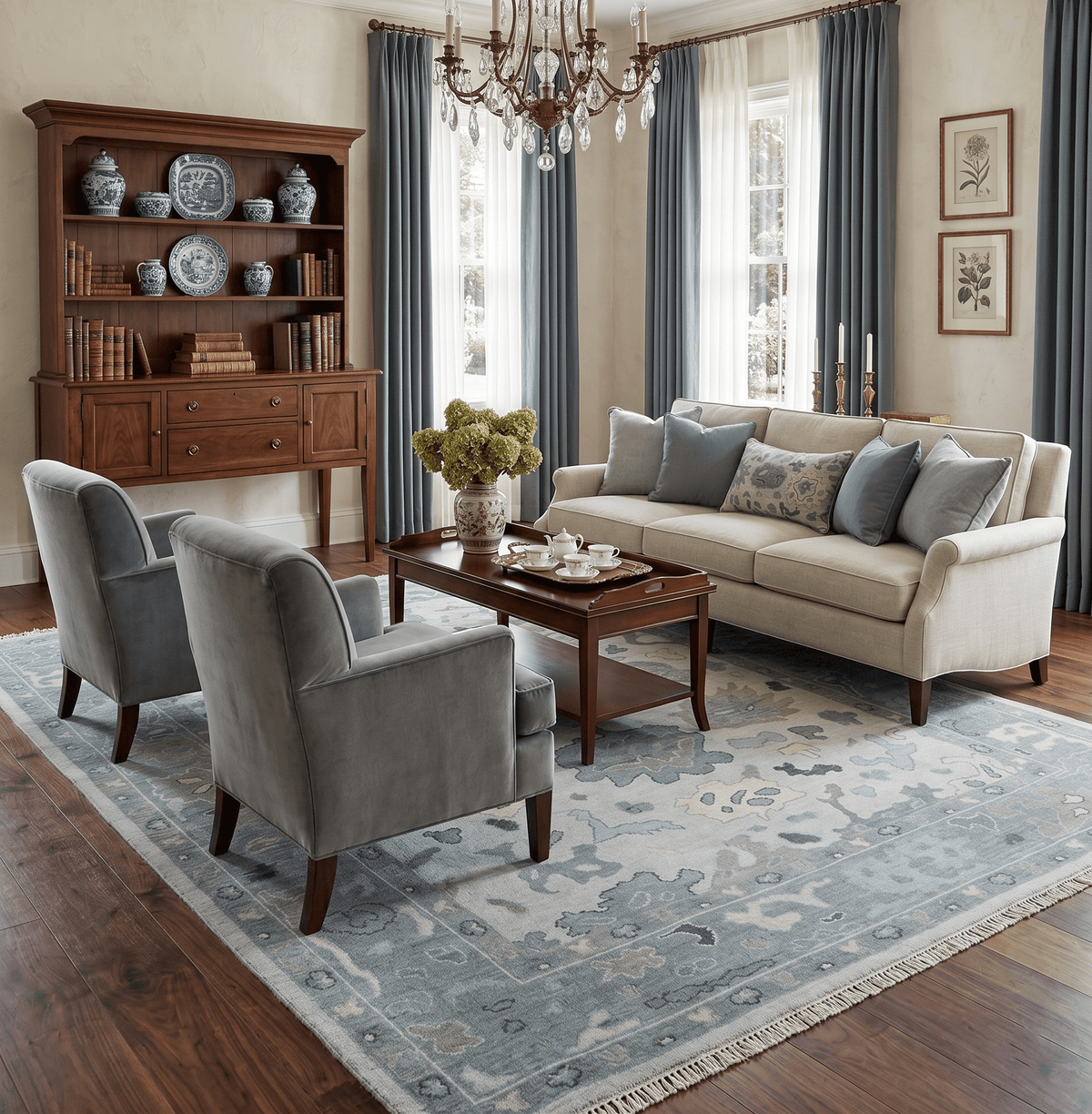Silver and Gray Hand knotted Traditional Oushak Multi Size wool Area Rug.