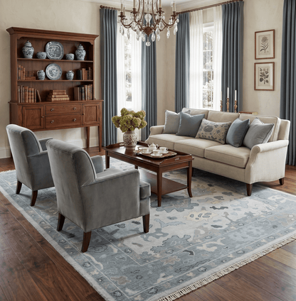 Silver and Gray Hand knotted Traditional Oushak Multi Size wool Area Rug.