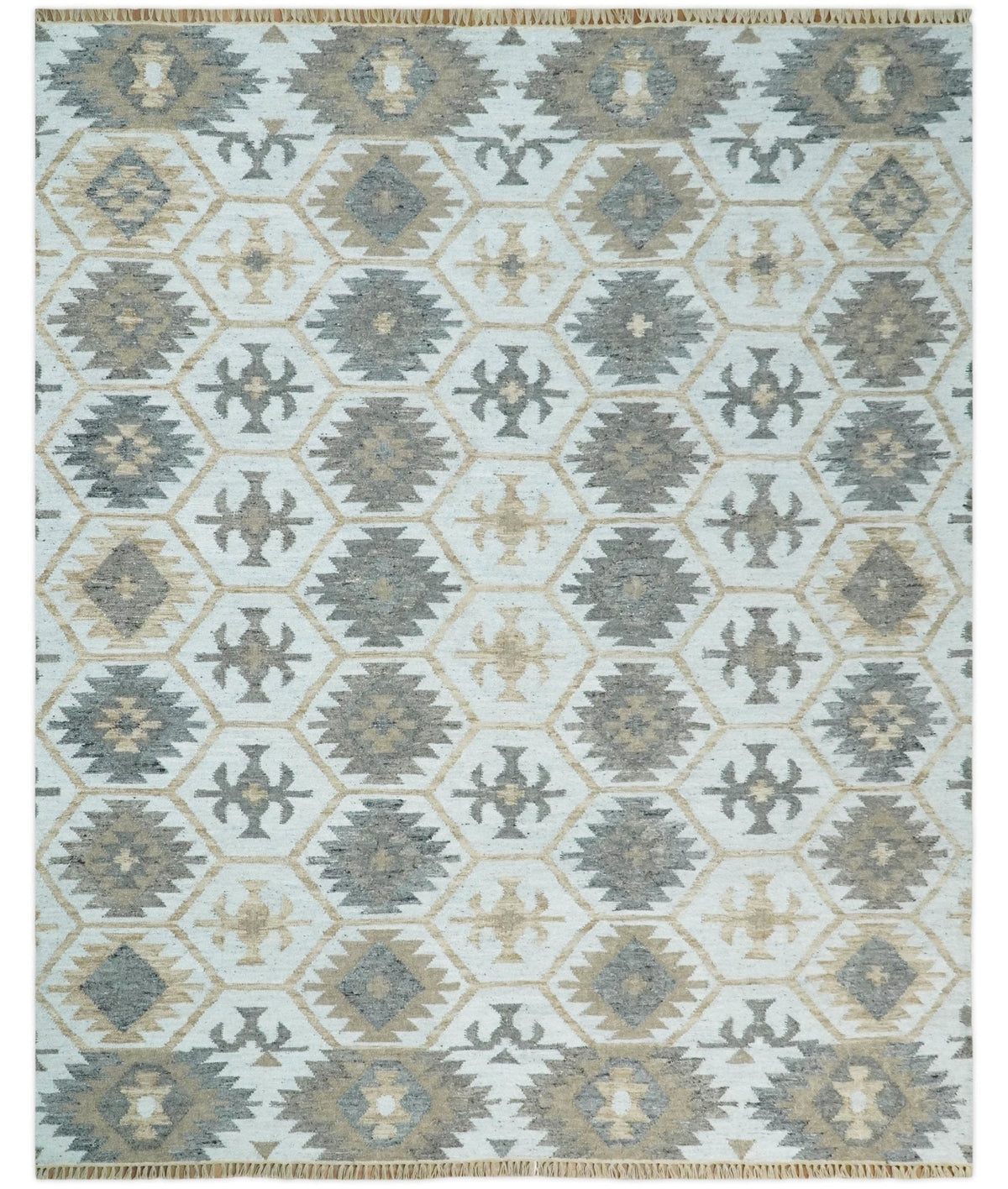Ivory And Beige Modern Style Fine Wool and Viscose Rug.