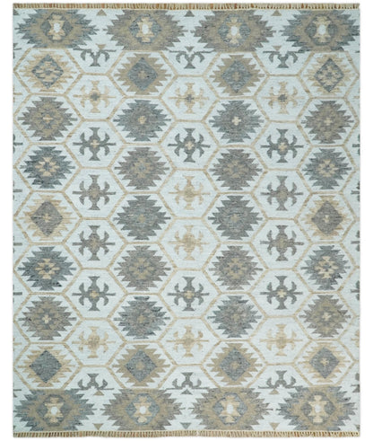 Ivory And Beige Modern Style Fine Wool and Viscose Rug.