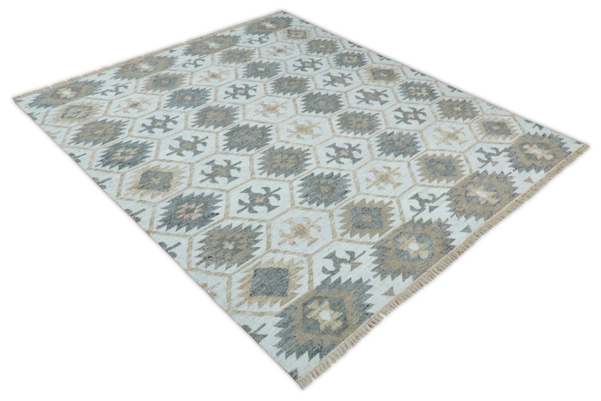 Ivory And Beige Modern Style Fine Wool and Viscose Rug.