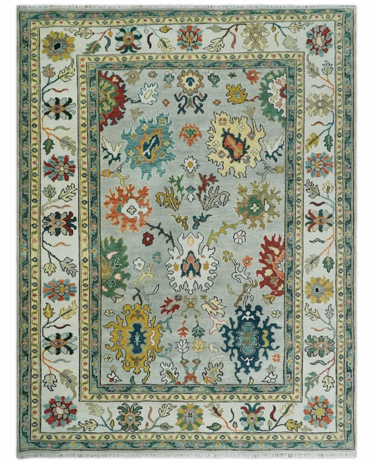 Silver, Ivory and Beige vibrant Colorful Hand knotted Multi Size Traditional Oushak wool Rug.